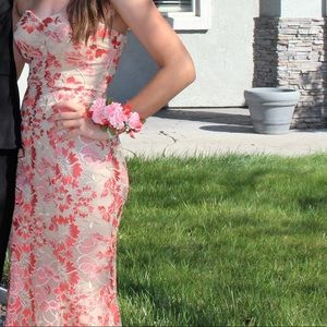 PROM DRESS Mermaid Long Floral Red/Orange/Pink/Tan